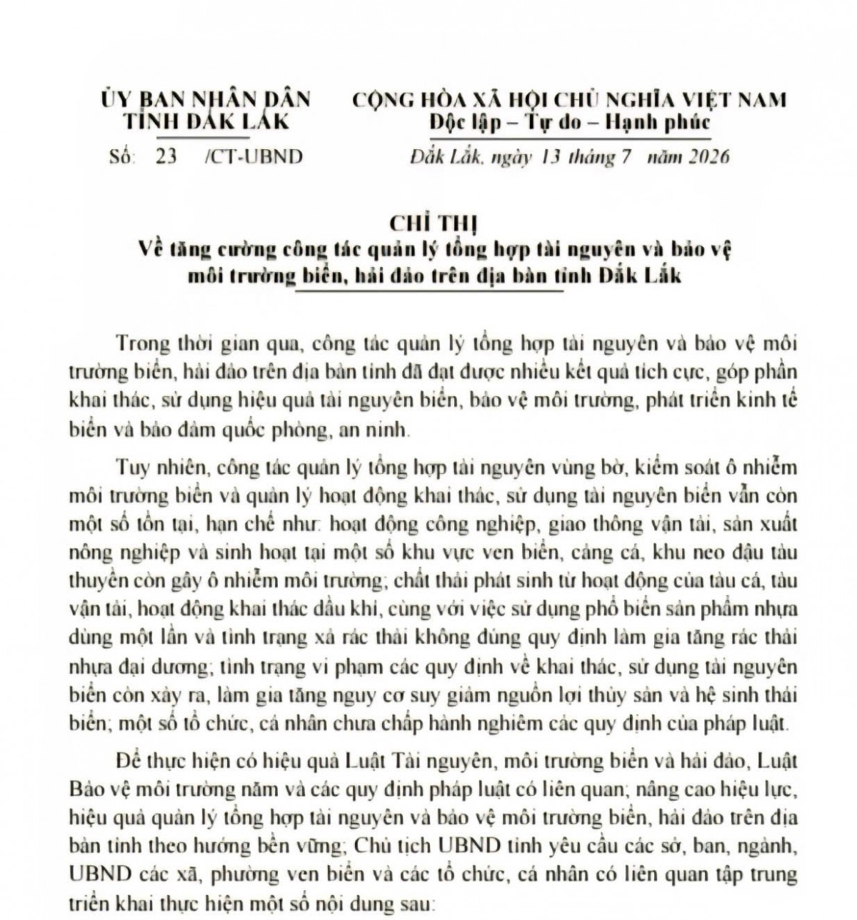 Đắk Lắk Tăng cường quản lý tài nguyên, bảo vệ môi trường biển, hải đảo và phát triển bền vững